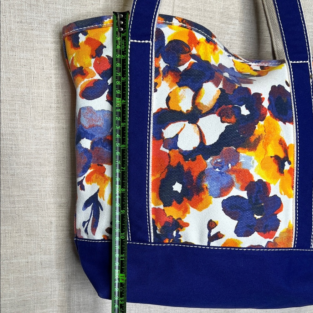 Lands End Floral Canvas Tote Bag with Navy Trim - Picture 6 of 9